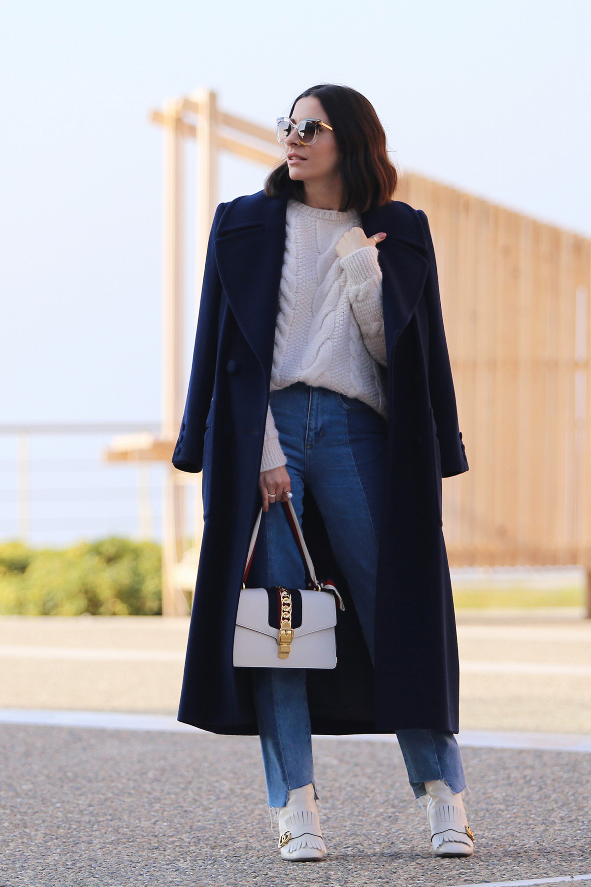 dark blue coat outfit