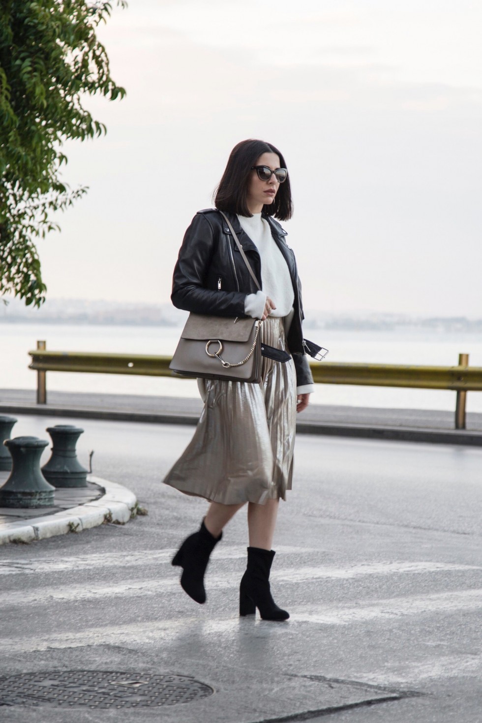 Metallic Accordion Pleat Skirt & Sweater | Stella Asteria