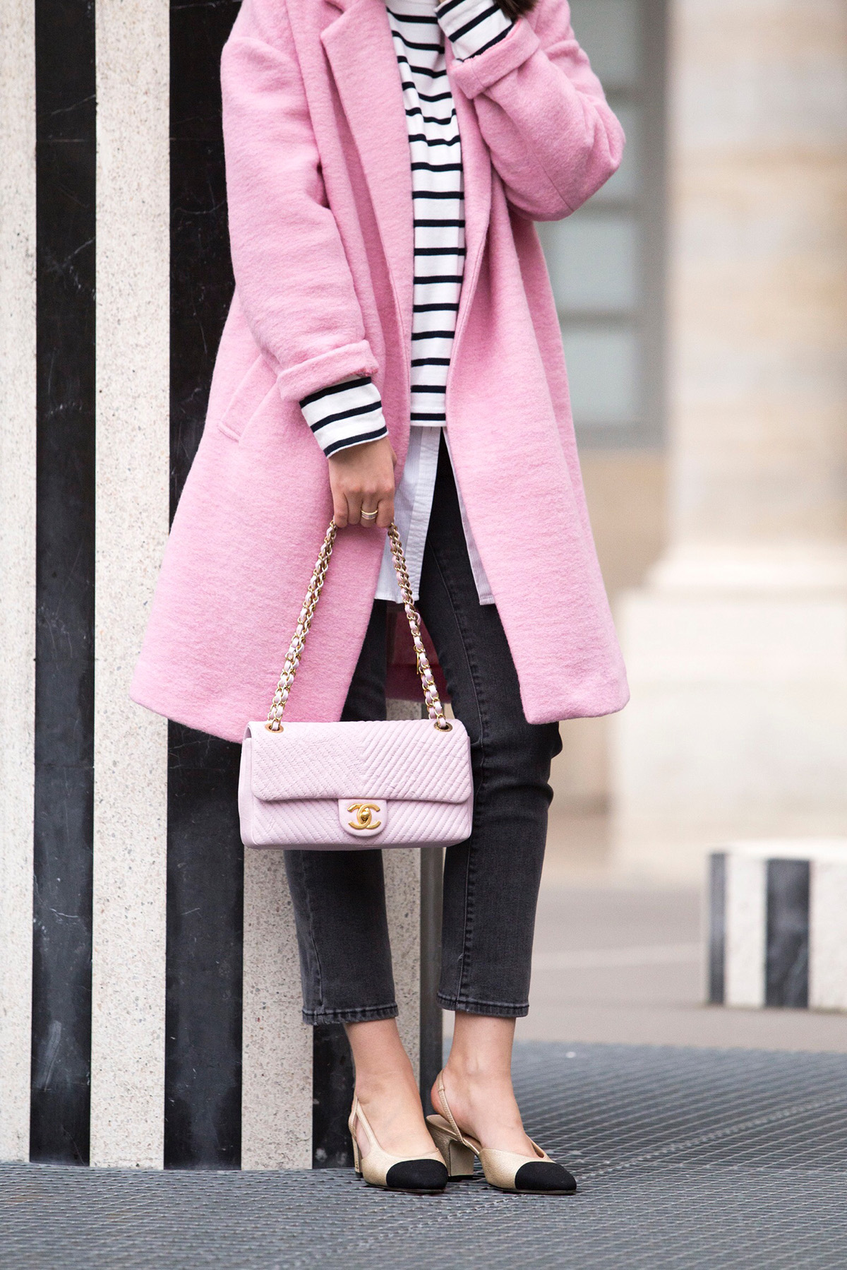 pink chanel bag outfit