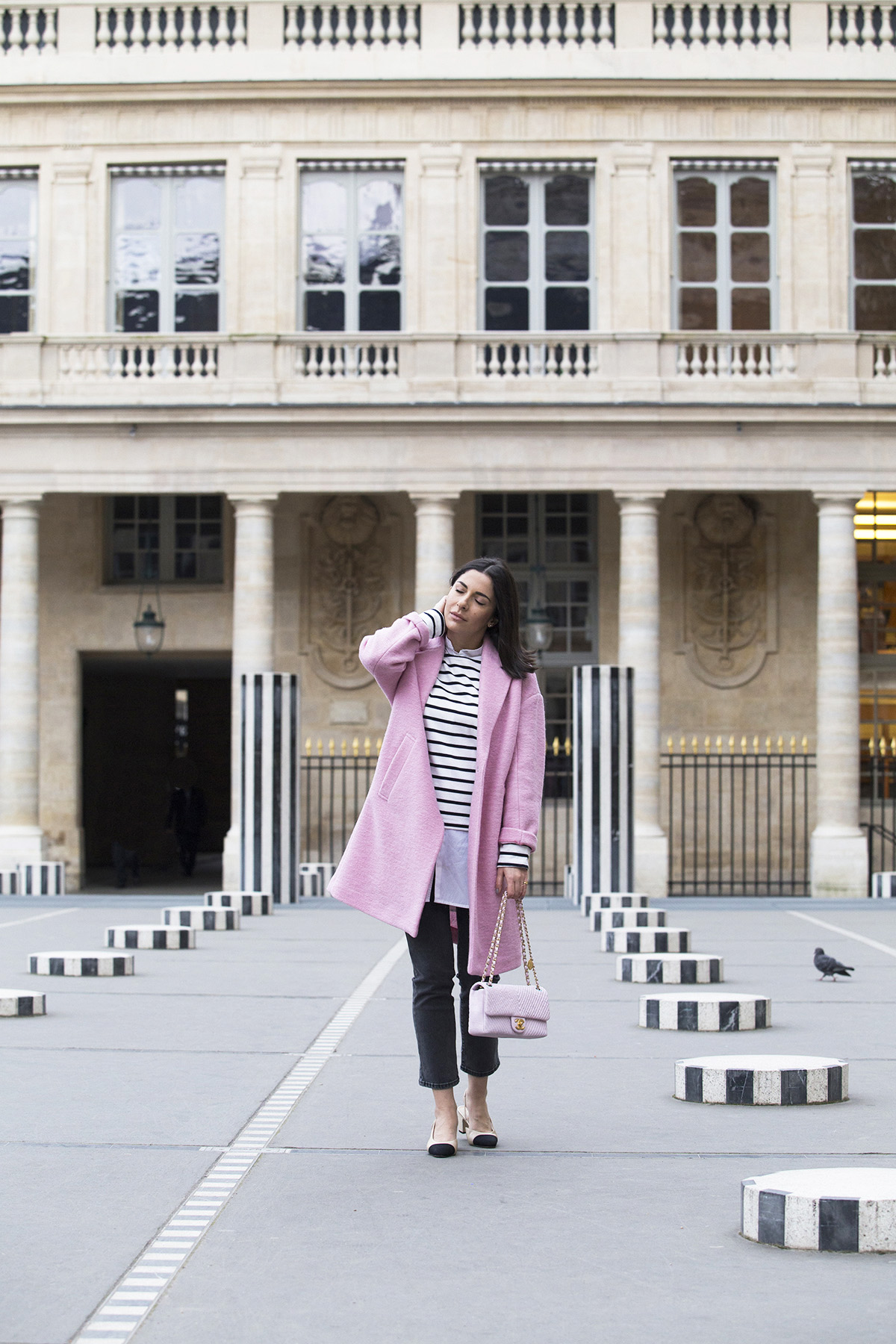 Stella Asteria Fashion & Lifestyle Blogger wearing pink Chanel bag and pink coat at Palais Royal