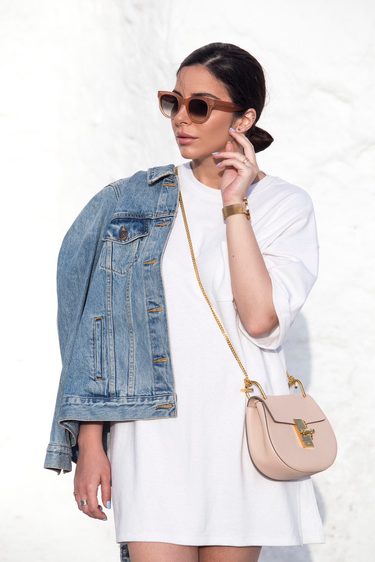 Chloe Drew bag mini, Celine sunglasses, denim jacket and gladiator sandals as seen at Stella Asteria | Fashion & Lifestyle Blogger