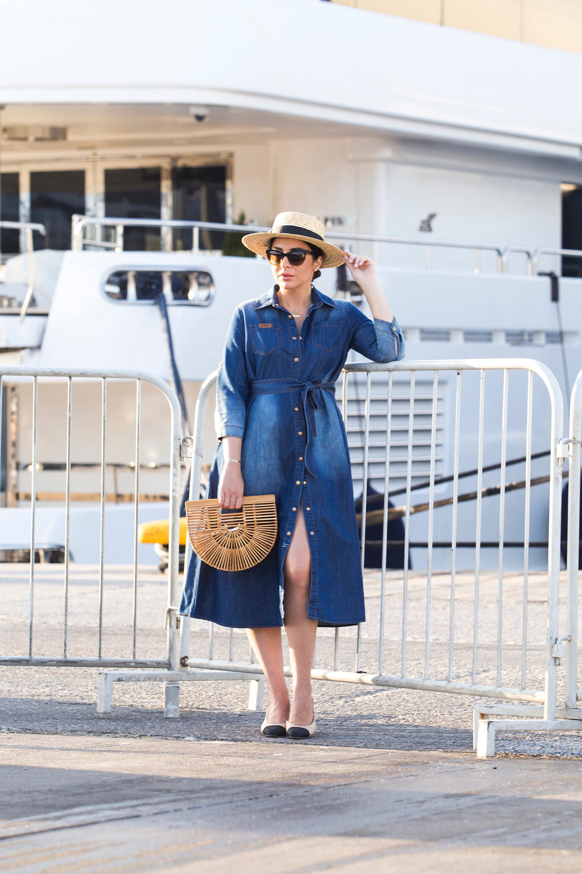 Cruise Chic Style with Denim Dress & Chanel Slingbacks from Stella Asteria
