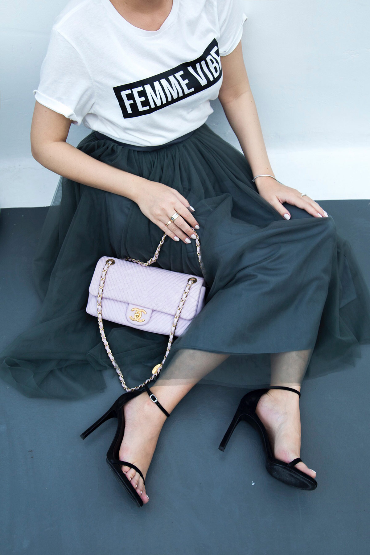 tulle skirt, pink Chanel bag & Stuart Weitzman "Nudist" sandals by Stella Asteria - Fashion & Lifestyle Blogger