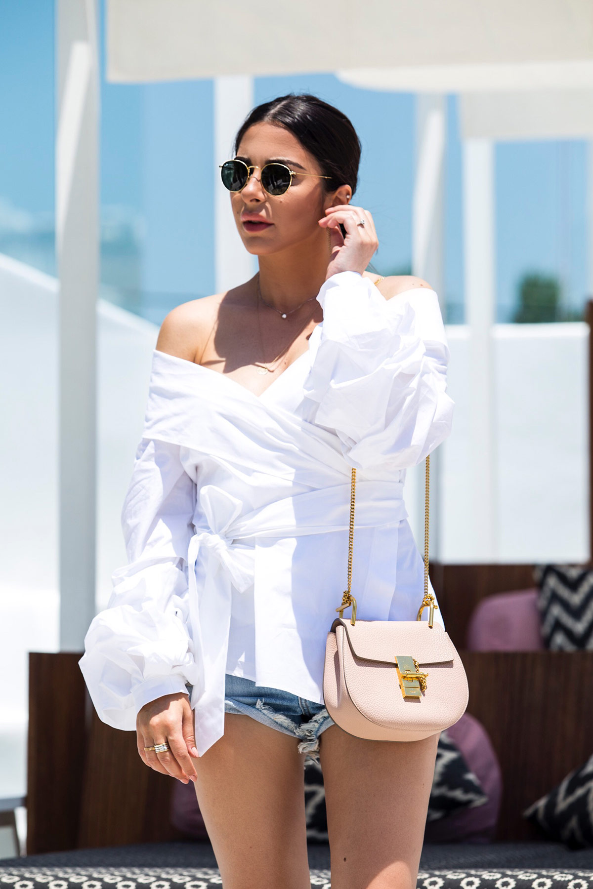 summer outfit idea: off shoulder wrap shirt & Chloe Drew Bag from Stella Asteria - Fashion & Lifestyle Blogger