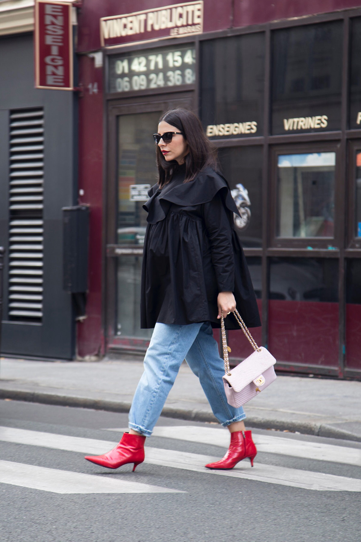 black-frill-shirt-red-boots-Stella-Asteria-Paris-Fashion-Week-SS18