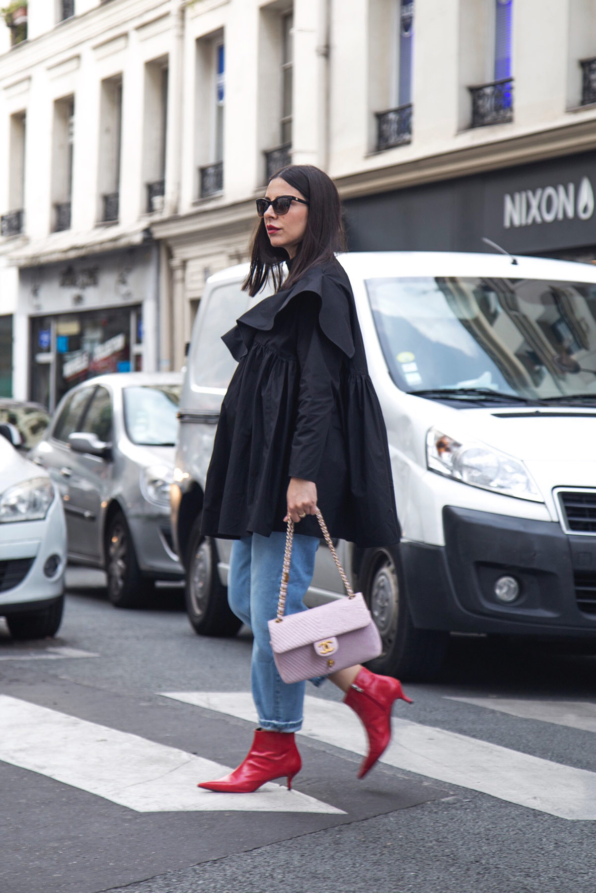 black-frill-shirt-red-boots-Stella-Asteria-Paris-Fashion-Week-SS18