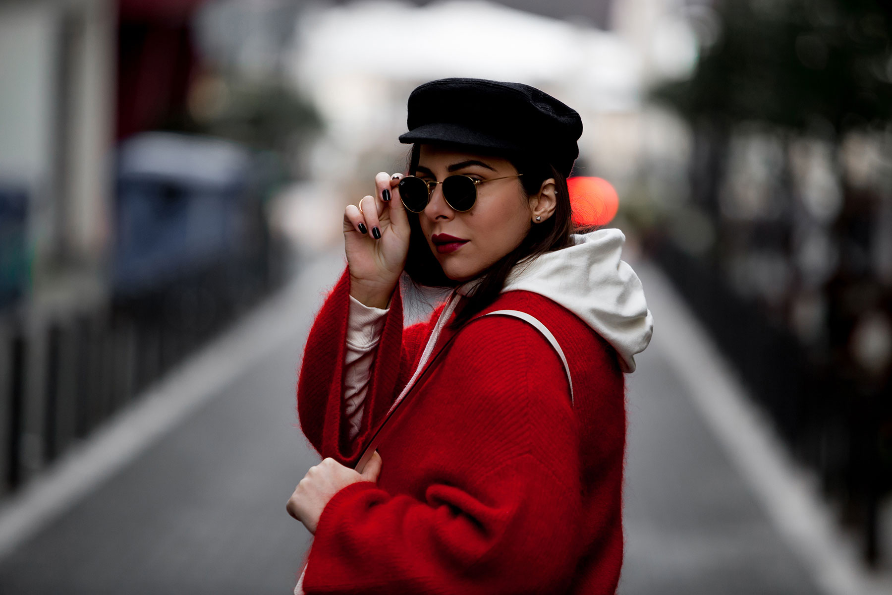 Red sweater, hoodie & baker boy hat worn by Stella Asteria, fashion & lifestyle blogger