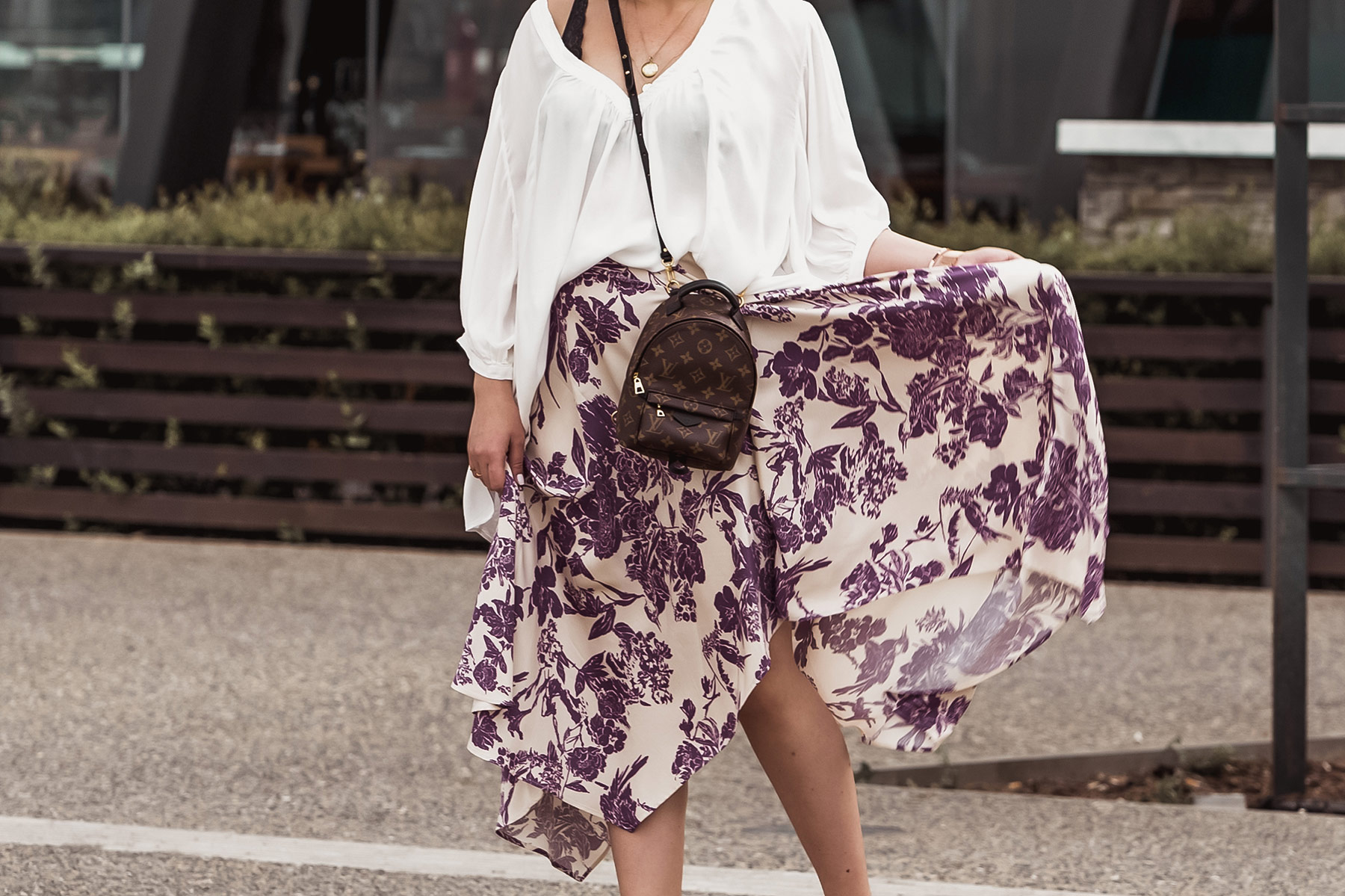 5 Tips To Rock The Oversized Look by Stella Asteria - Wearing oversized short, asymmetrical skirt, Louis Vuitton Palm Springs backpack, Chanel slingbacks and cat-eye sunglasses - Spring Style Inspiration