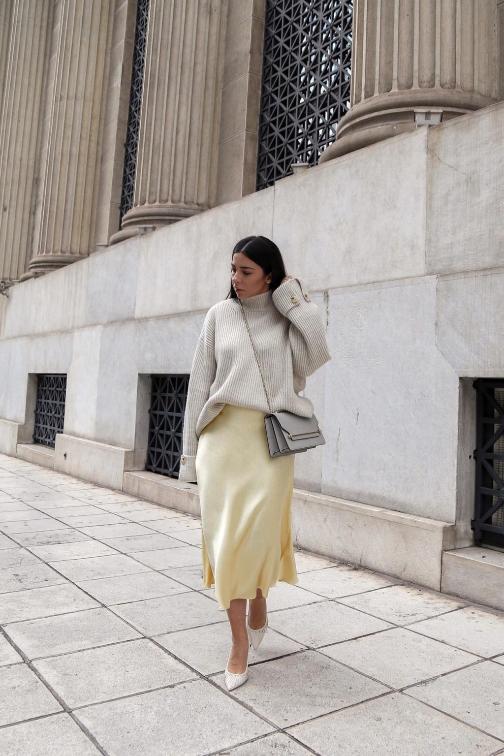 how to wear satin skirt in winter