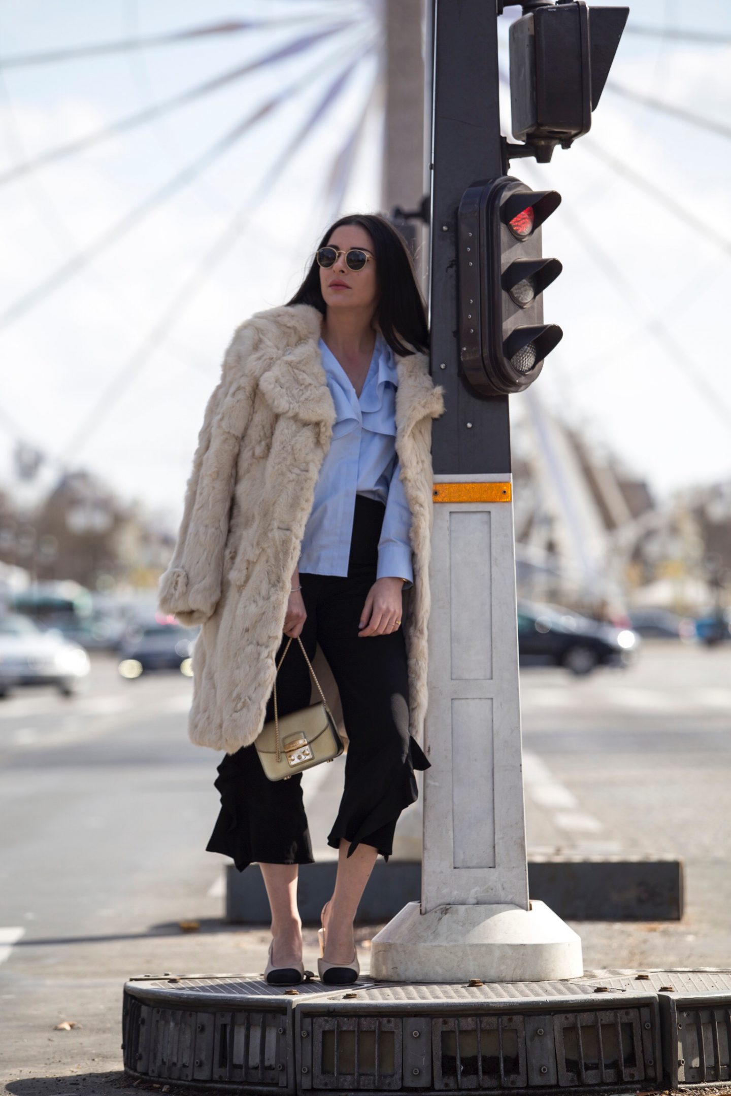 Ruffled Blouse & Chanel Slinbacks For Paris Fashion Week