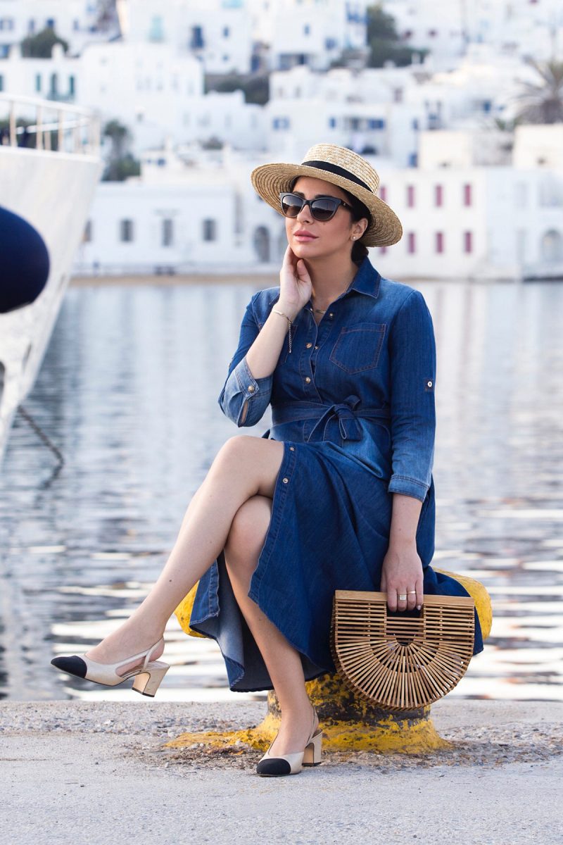 Denim Dress & Chanel Slingbacks For Cruise Chic Style | Stella Asteria