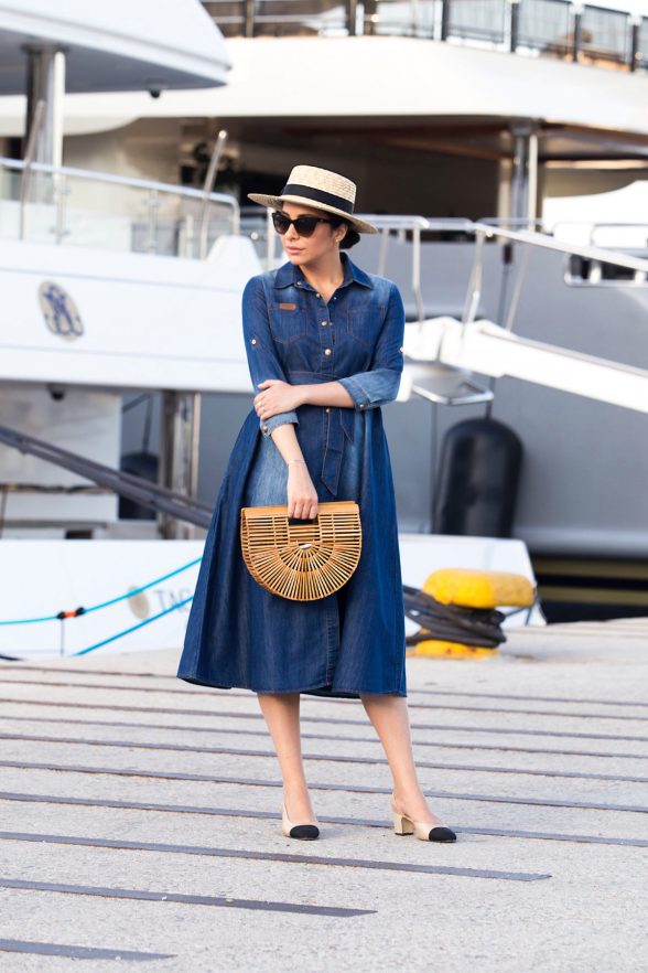 Denim Dress & Chanel Slingbacks For Cruise Chic Style | Stella Asteria