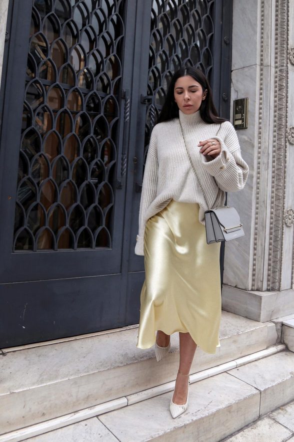 How To Wear A Satin Slip Skirt In Fall/Winter | Stella Asteria